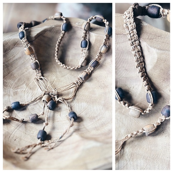Necklace / 70’s HEMP & CLAY / VINTAGE - Picture 2 of 12